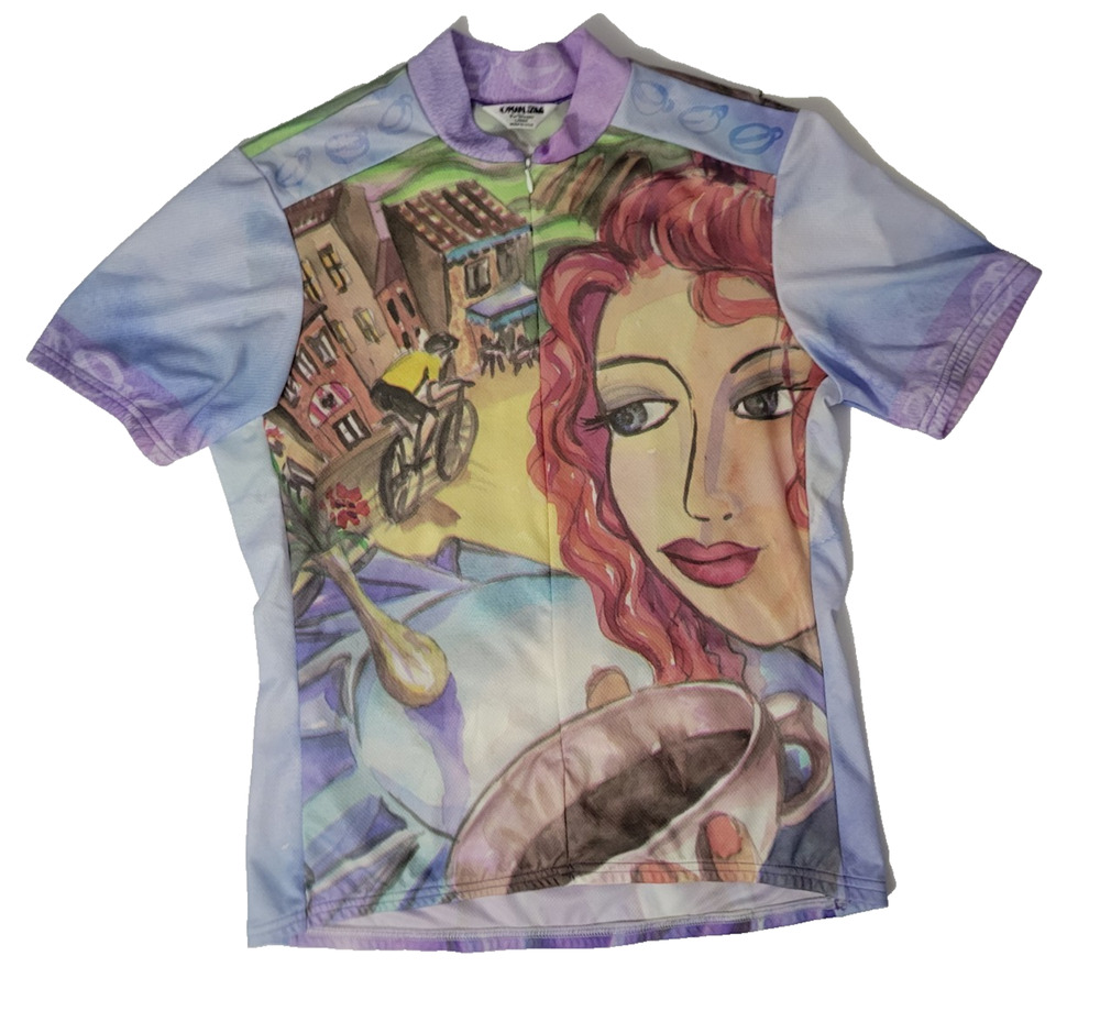 Vintage Pearl Izumi Womens L Cycling Jersey Art Print Zip Made USA Y2K